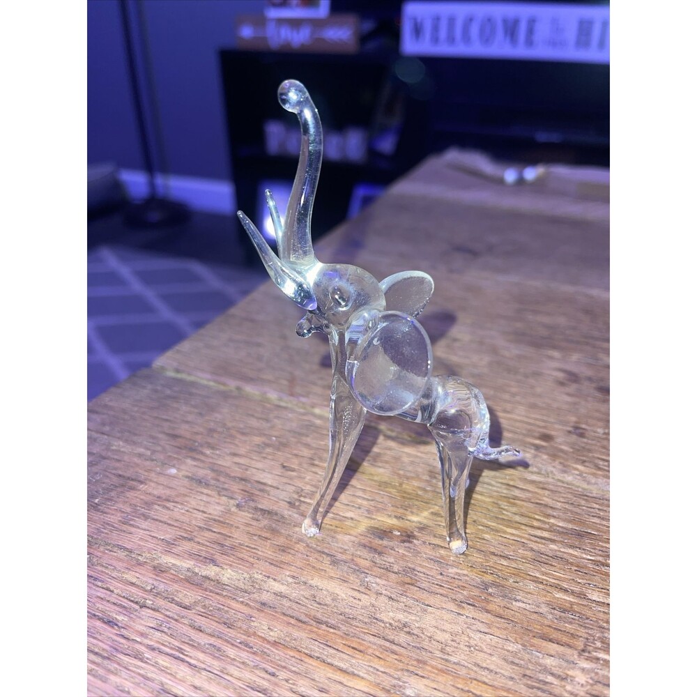 Vintage Art Glass Elephant Figurine - Clear - Blown Glass